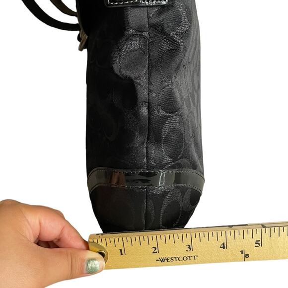 Coach Flap Duffle Monogram Canvas Leather Studding Black Shoulder Handbag Purse - Picture 12 of 12